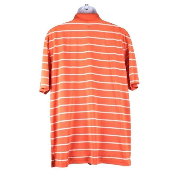 Polo Shirt Short Sleeve Side Vents Airflux Striped Orange & White Men's Size XL - Picture 2 of 4